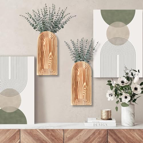 2-Pack Wooden Wall Vase Set - Modern Farmhouse & Boho Wall Decor