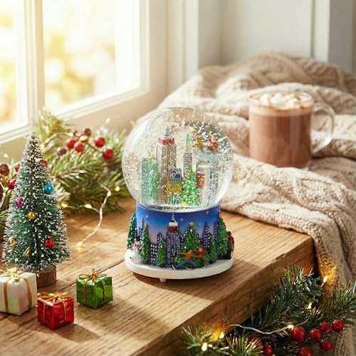 Musical New York City Skyline Christmas Snow Globe - 100mm Glass