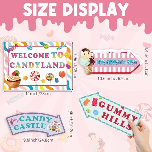 Welcome to Candyland Party Signs - 20 Pieces Candy Land Themed Decorations Kit for Kids Girls Birthday Halloween Christmas