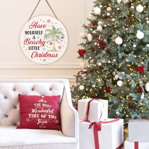 Beach Christmas Decor Door Sign Beach Christmas Wooden Wreath - 11.8in