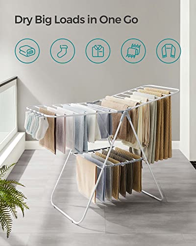 Foldable Clothes Drying Rack with Height-Adjustable Wings and Sock Clips