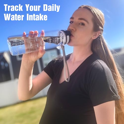32oz Motivational Sports Water Bottle with Time Marker Leakproof BPA-Free