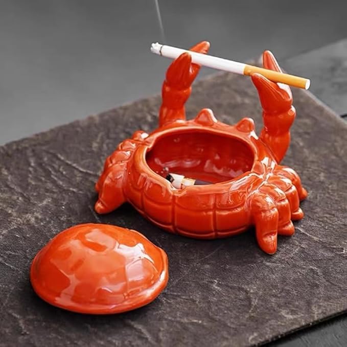 Ceramic Crab Ashtray with Lid - Windproof Desktop Organizer & Decor