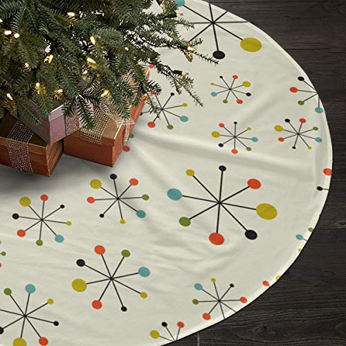 Retro Modern Christmas Tree Skirt 35.5 Inch White Holiday Decor