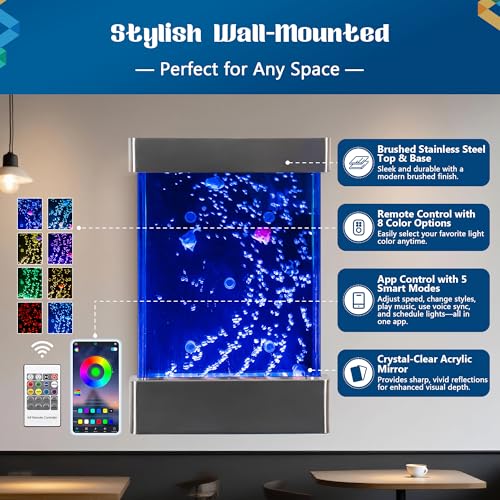 Wall-Mounted LED Bubble Wall – 24"x16" Stainless Steel Sensory Water Panel