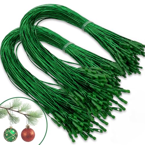 Precut Christmas Ornament Hanger Strings with Snap Fasteners - 200 Pack Green