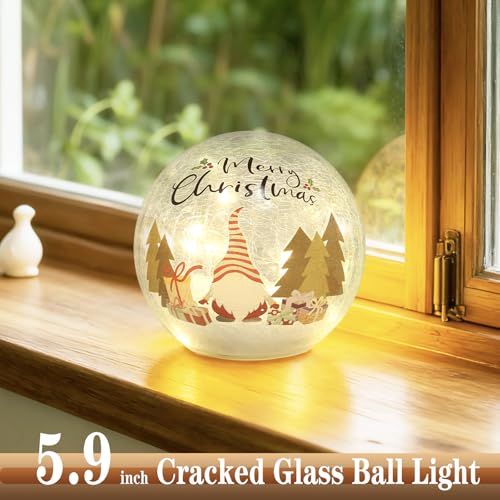 LED Crackle Glass Globe Table Lamp - Santa & Tree Pattern Battery Operated