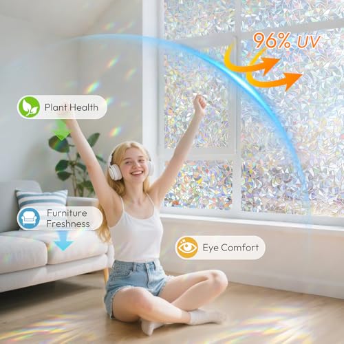 3D Prism Window Privacy Film - Clear Stained Glass Sticker, 17.5" x 78.7"