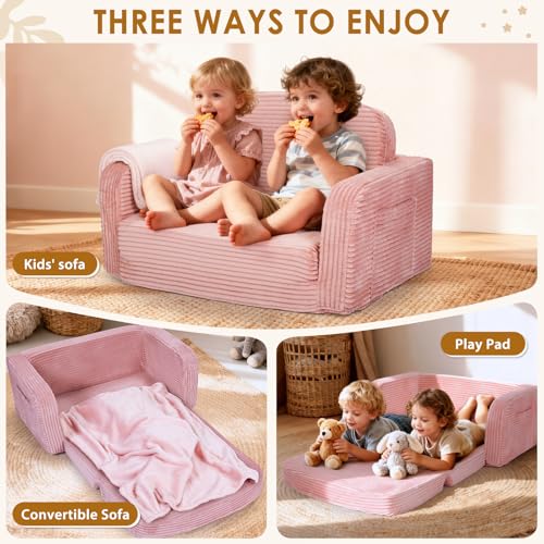2-in-1 Convertible Toddler Sofa Chair with Blanket - Corduroy Kids Couch
