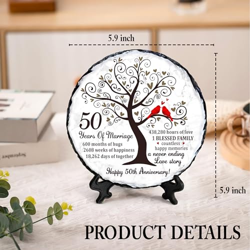 50th Wedding Anniversary Slate Plate Keepsake with Wooden Stand