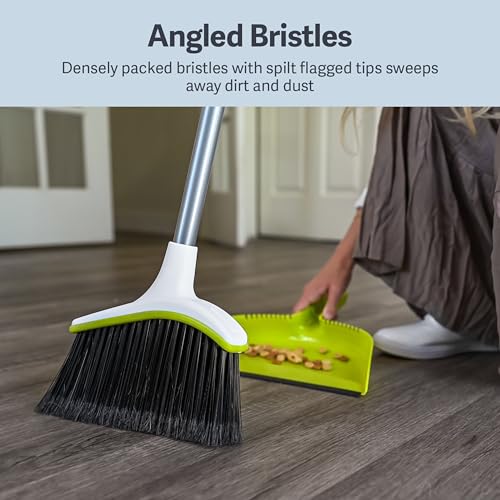 2-Piece Angled Broom and Dustpan Set - 44-Inch Long Handle Sweeper