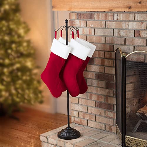 Haute Decor Adapt Adjustable Metal Christmas Stocking Tree Stand with 8 Hooks, Black - Versatile Holiday Decor