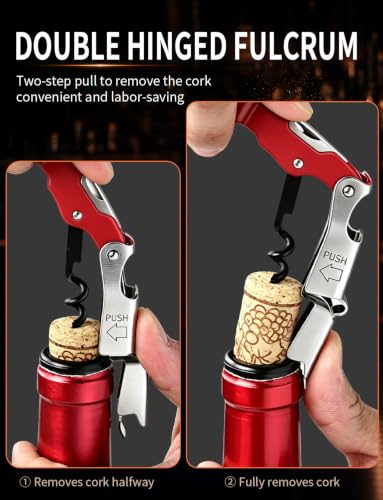 CORKAS Red Handcrafted Waiter Corkscrew with Double Hinged & Bottle Opener