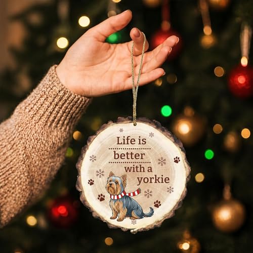 Yorkie Dog Wooden Christmas Ornament - Pet Lover Holiday Decor Gift