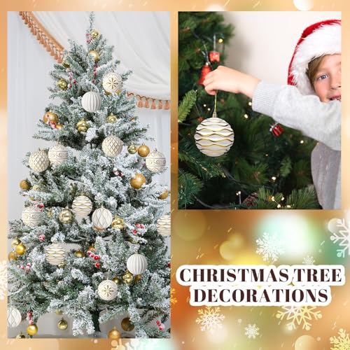 Soulchen White Gold Christmas Ornaments 4-inch Shatterproof Holiday Decor Set of 6