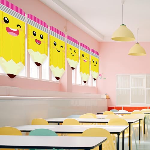 6-Piece Rainbow Pencil Classroom Curtains - School Window Decorations