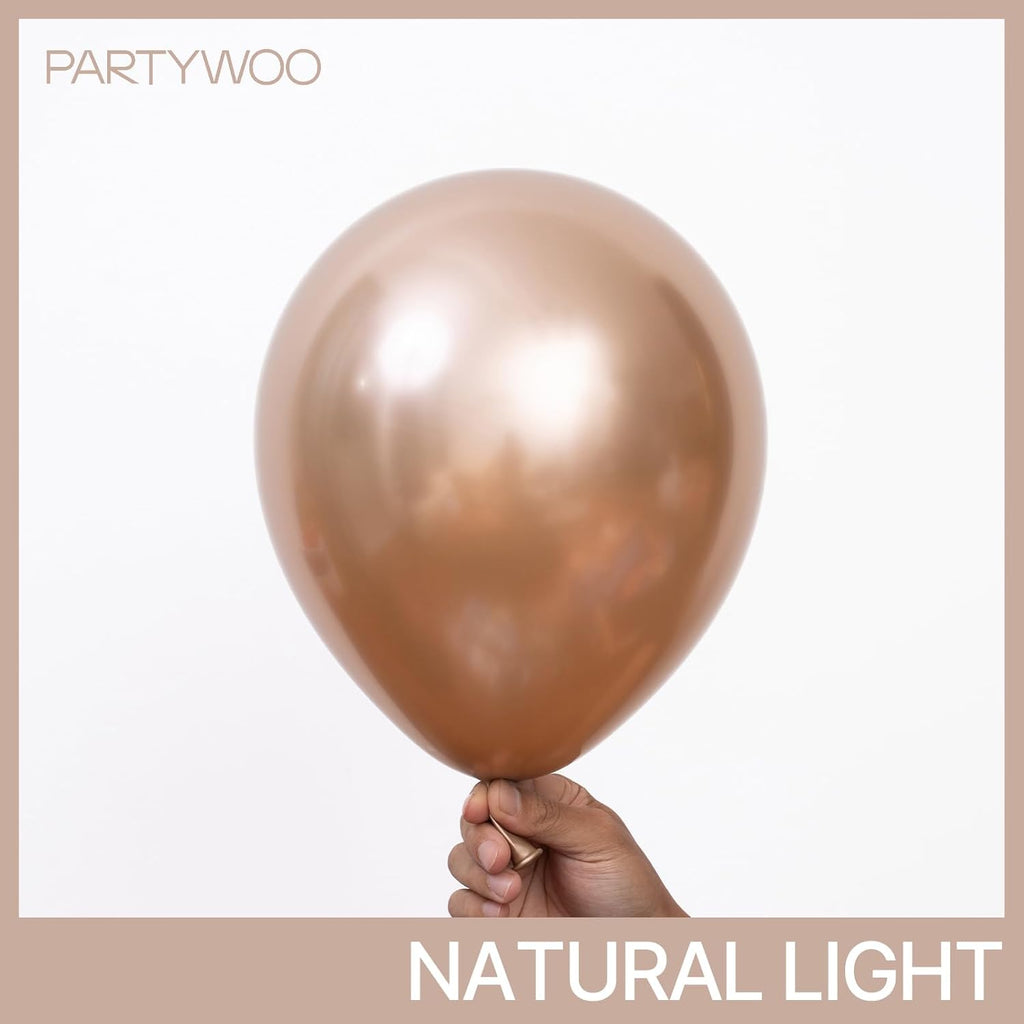 PartyWoo Metallic Rose Gold Balloons - 140pcs Chrome Balloon Arch Kit for Birthday & Anniversary Decor | 18", 12", 10", 5" Sizes