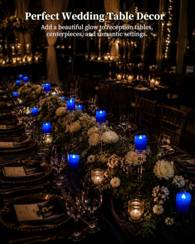 Ceremlit Blue LED Votive Candles 12 Pack Battery Operated Flameless Tealights