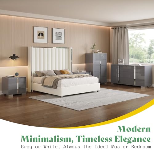 4-Piece Modern Bedroom Furniture Set with High Gloss Storage Drawers