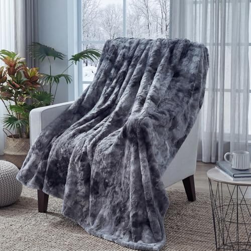 Electric Heated Throw Blanket, Faux Fur 50"x60", 6 Heat Settings, Grey