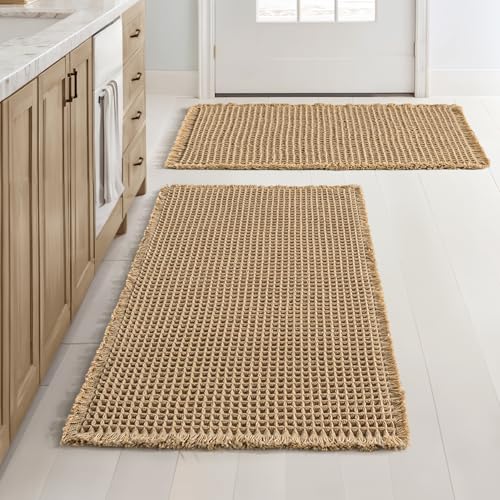 MIULEE Waffle Bath Rug Set of 2 Boho Brown 18x30 Non-Slip Absorbent
