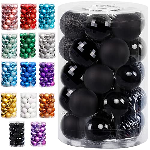 Black Halloween Ball Ornaments - 34 Pack Shatterproof Pre-Strung Tree Decor