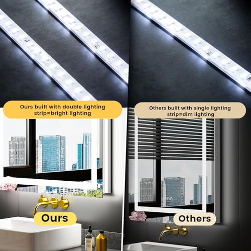 LOAAO 24x32 LED Bathroom Mirror with Lights - Dimmable Anti-Fog Wall Mirror