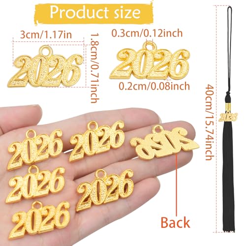 10-Pack Black Graduation Tassels with 2026 Gold Year Charms for Caps