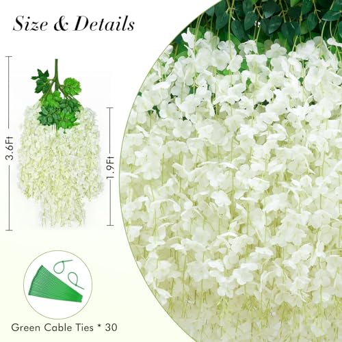 40 Pack Artificial Wisteria Hanging Flowers - 3.6 Ft Vines for Home Decor & Weddings