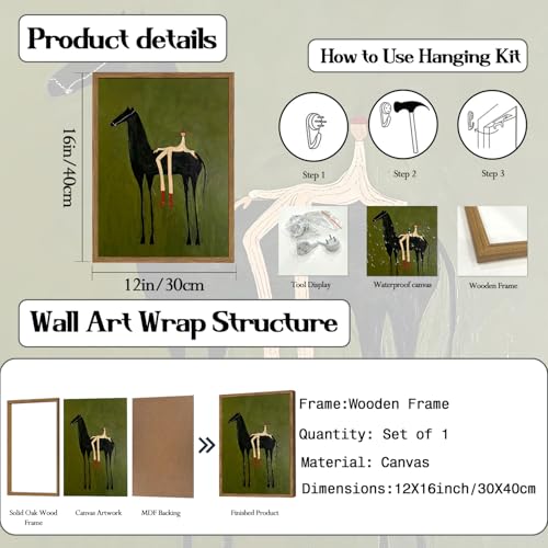 Abstract Western Cowboy Wall Art Vintage Horse Rider Canvas Print 12x16 Inch Wood Framed Southwestern Wall Decor
