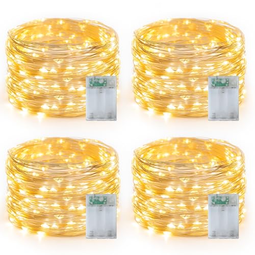 QITONG Warm White Battery Operated Fairy Lights 4 Pack 16ft 50 LEDs Outdoor Indoor Twinkle