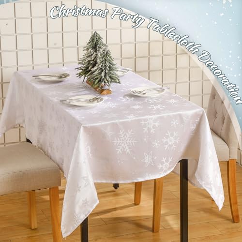 Tegeme 2 Pack Christmas Snowflakes Tablecloth 52 x 70 Inches White Holiday Decor