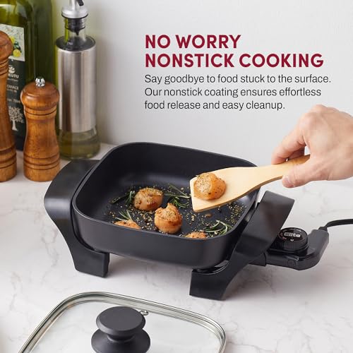Elite Gourmet EG808 8¡± x 8" Non-stick Electric Skillet, Dishwasher Safe with Tempered Glass Vented Lid, Rapid Heat Up, 600W, Black