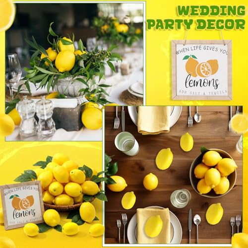 56 Pcs Artificial Lemon Decoration Set with Wooden Sign