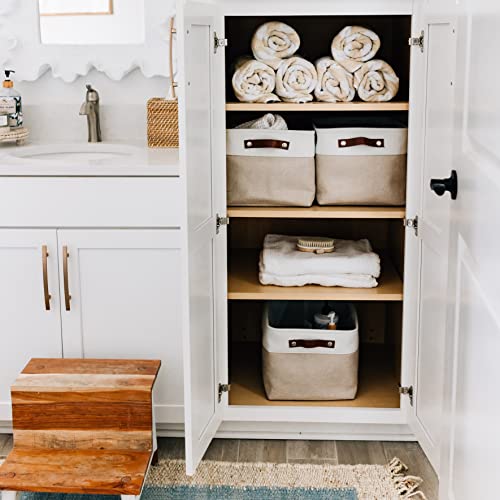 Canvas Storage Baskets 3 Pack - 15x11in Fabric Bins with Handles