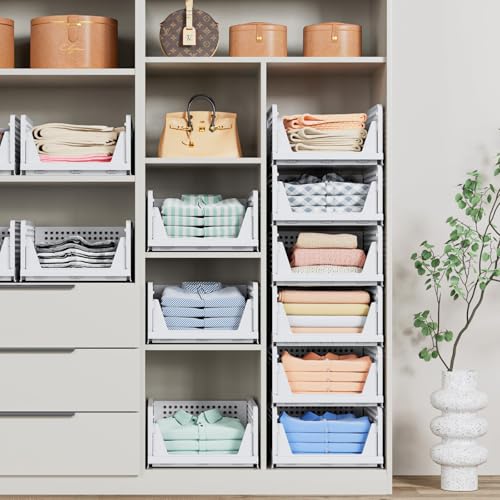5 Pack Stackable Closet Storage Baskets Foldable Wardrobe Bins