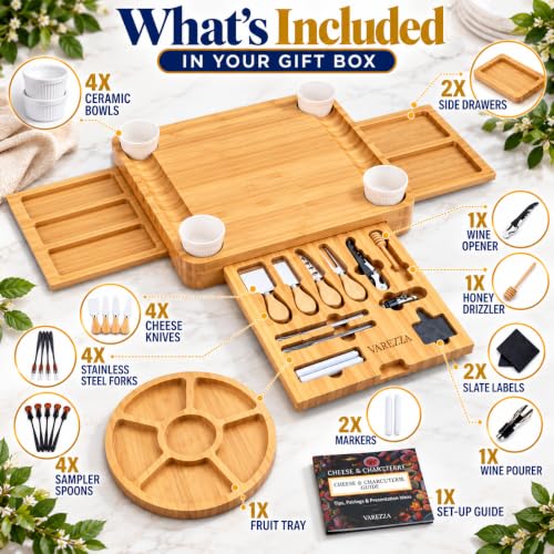 VAREZZA Large Bamboo Charcuterie Boards Set with Accessories - Cheese Board & Platter for Entertaining - Housewarming & Gift Idea
