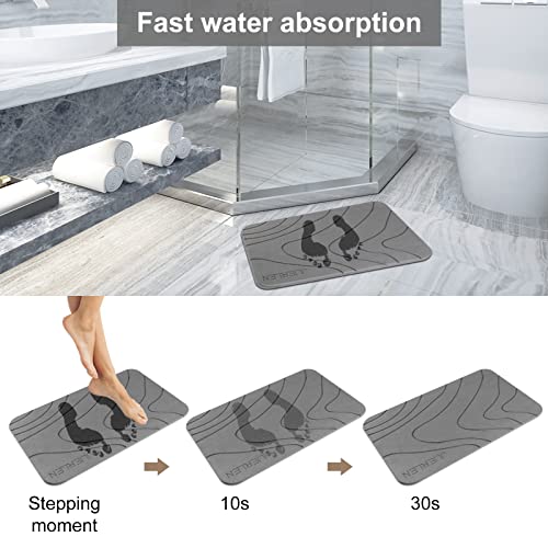 JUERLEN 2 Pack Diatomaceous Earth Shower Mat - Fast-Drying Grey Wave Stone Bath Mat 24x16