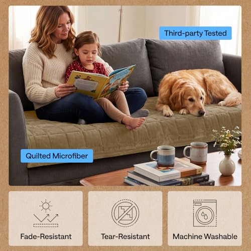 Plush Quilted Sofa Cushion Cover - Slip & Leak Resistant, 70x28 Inches, Beige