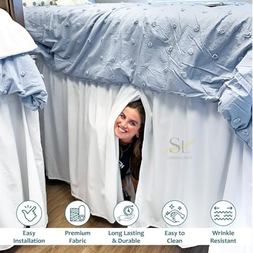 Twin XL Bed Skirt with 32 Inch Drop - Microfiber Dorm Dust Ruffle, White
