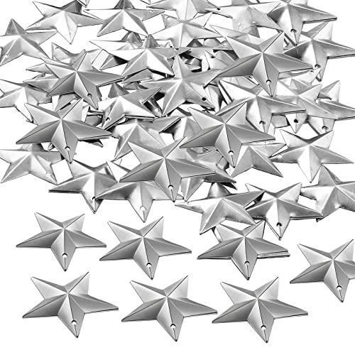 Hotop 50 Pieces Silver Metal Barn Star 1.18 Inch 3D Rustic Holiday Decor