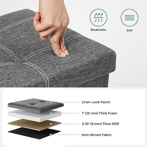 43-Inch Folding Storage Ottoman Bench, 35-Gallon Linen-Look Chest