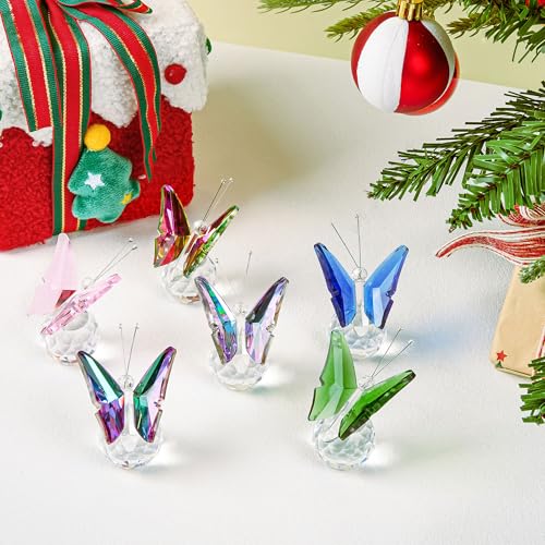 6-Piece Crystal Butterfly Figurine Set - Handcrafted Glass Sculptures