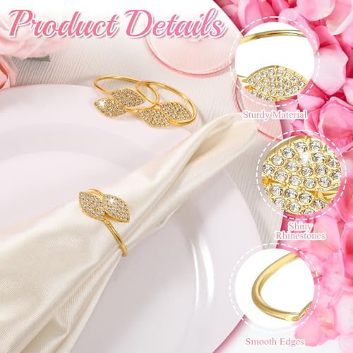 Gold Leaf Napkin Rings Set - 100 Durable Round Table Decorations for Weddings & Holidays
