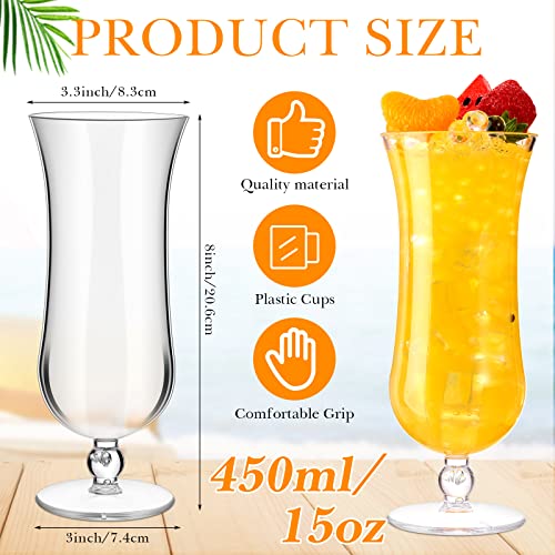 48 Pack Plastic Hurricane Glasses 15 oz for Cocktails & Tropical Drinks
