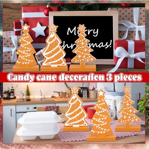 Syhood Christmas Gingerbread Tree Decor - 3 Pcs Wooden Tabletop Holiday Centerpieces