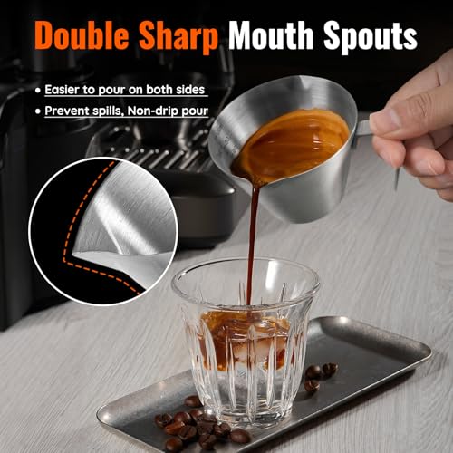 YARRAMATE 1pc Silver Stainless Steel Espresso Shot Cup 3.4oz/100ml with Dual Spouts