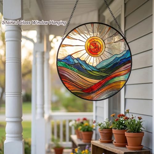 Sun Catcher Stained Glass Wall Art - 9.8" Round Hanging Decor
