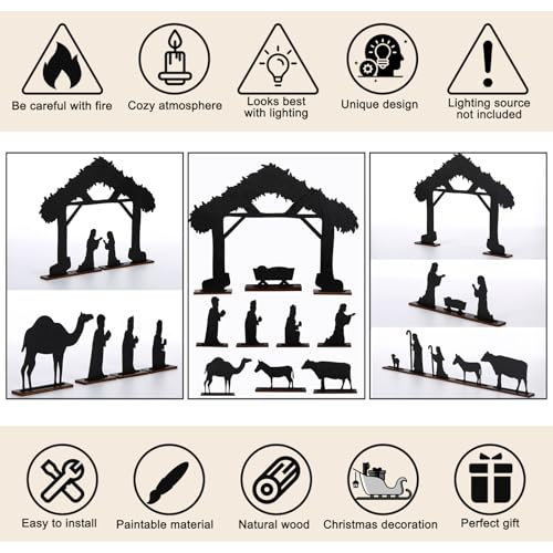 Colingmill 15-Piece Wooden Nativity Scene with Base – Christmas Village Decoration