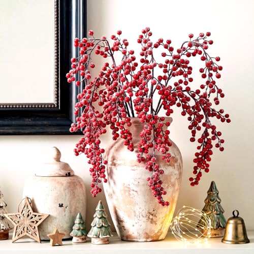 Norme 3 Pack Artificial Burgundy Red Holly Berry for Christmas Decor - Classic Red Berry